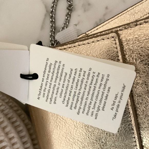 Ted Baker NWT mixed media, metallic gold,quality genuine leather crossbody party - Picture 5 of 12
